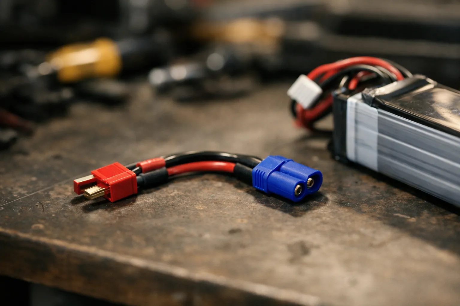 An adapter cable joining two RC battery connectors
